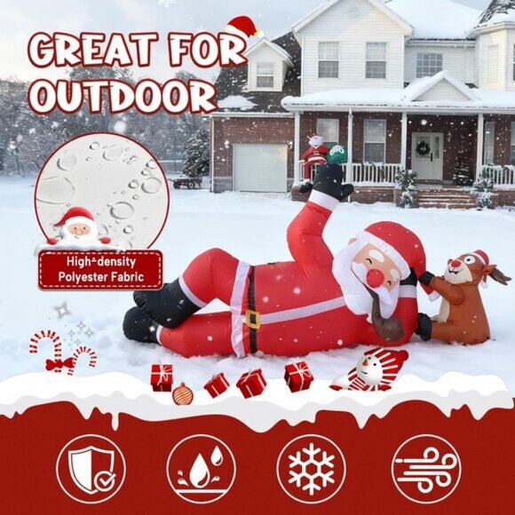 ⚡8FT Christmas Inflatable Lying Santa Reindeer Outdoor Roof Indoor Decoration - Picture 5 of 7